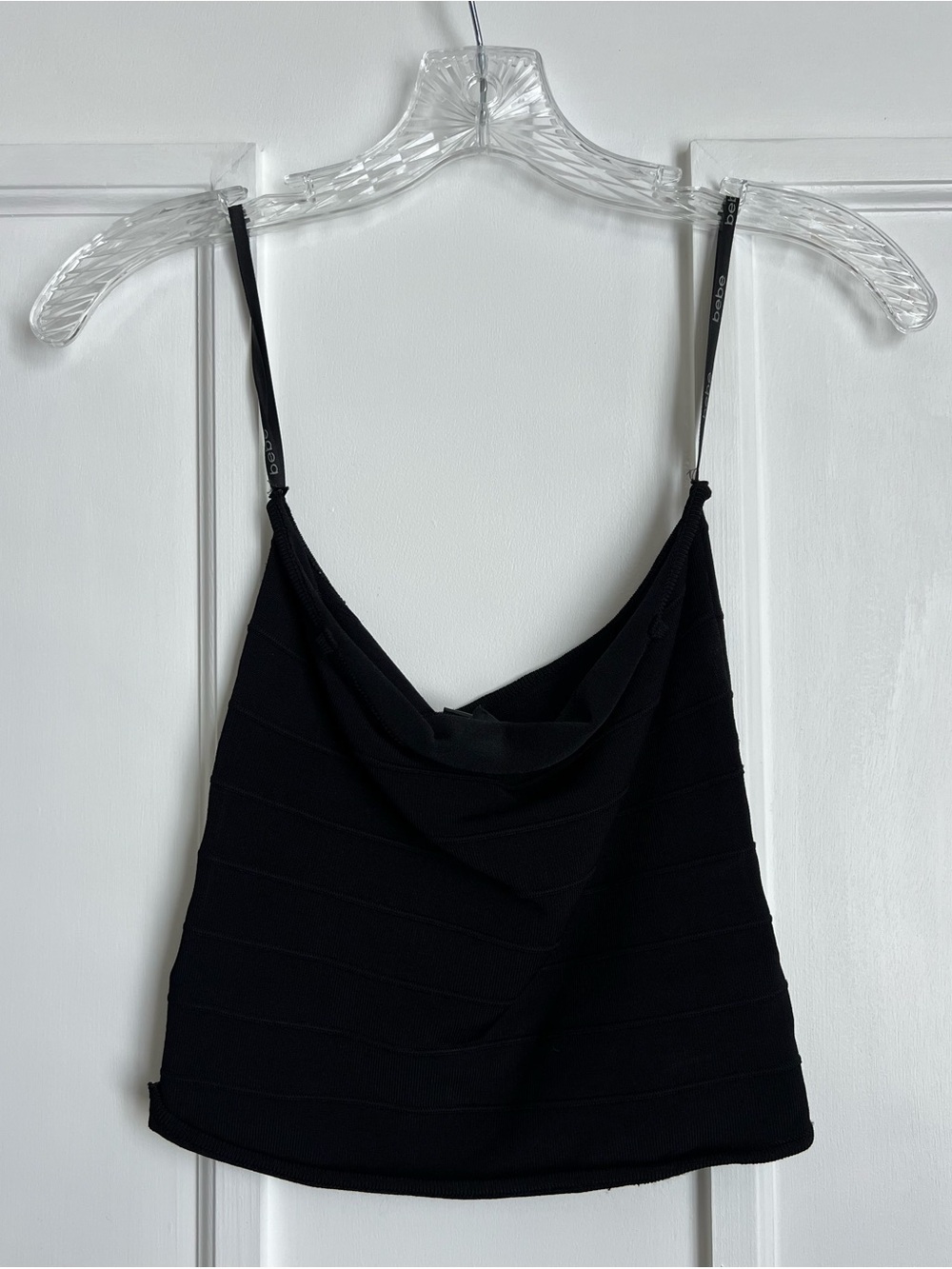 Bebe Black Strapless Ribbed Tube Crop Top XS
